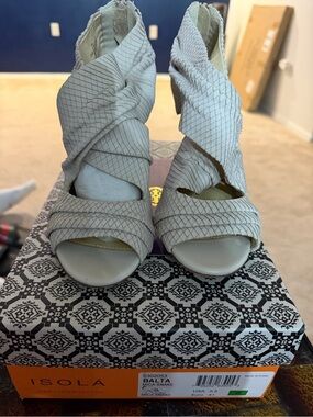 Isola Balta Mica Snake Wrap Sandal in Light Gray